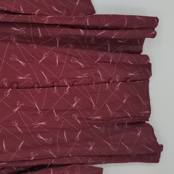 Modcloth A Cut Above Average Shirt Dress Size 12 Burgundy Scissors Hair Stylist‎ - Picture 9 of 16